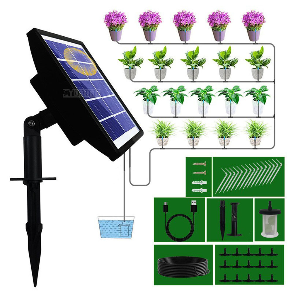 طقم الرش الدقيق، نظام ري تلقائ - مراجعة Solar Drip Irrigation Kit Garden وسعره