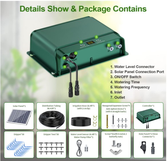منتج رائج: نظام ري آلي بالتنقي - مراجعة Solar Drip Irrigation Kit Garden وسعره